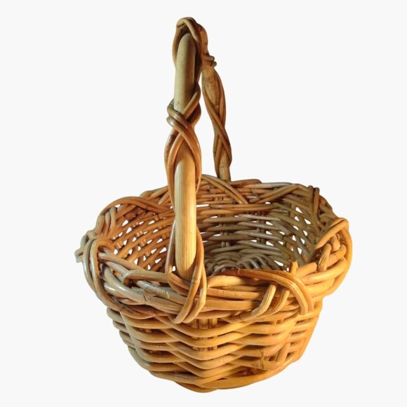 Wicker Rattan Oval Basket Handwoven Natural Sturdy Handle Farmhouse Cottage - Picture 3 of 7